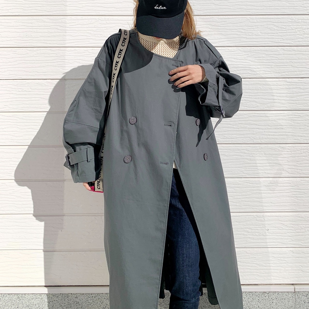 ノーカラートレンチコート ベージュ Free