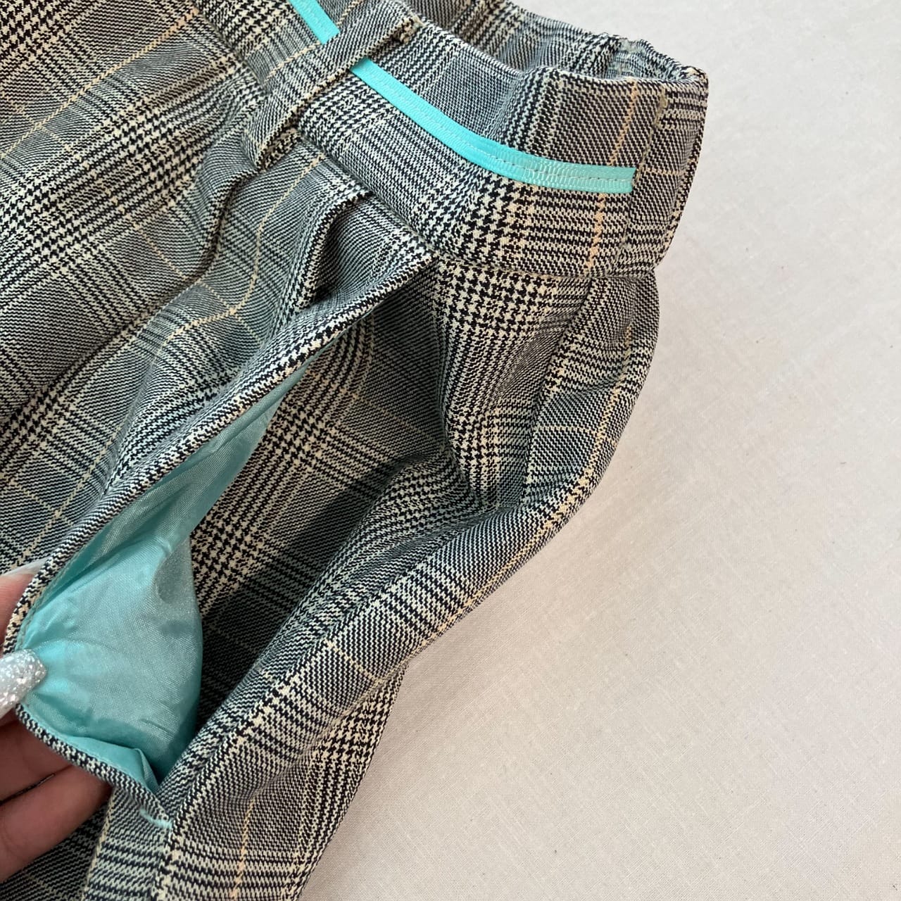 グログランラインチェックパンツ ブラウン Free