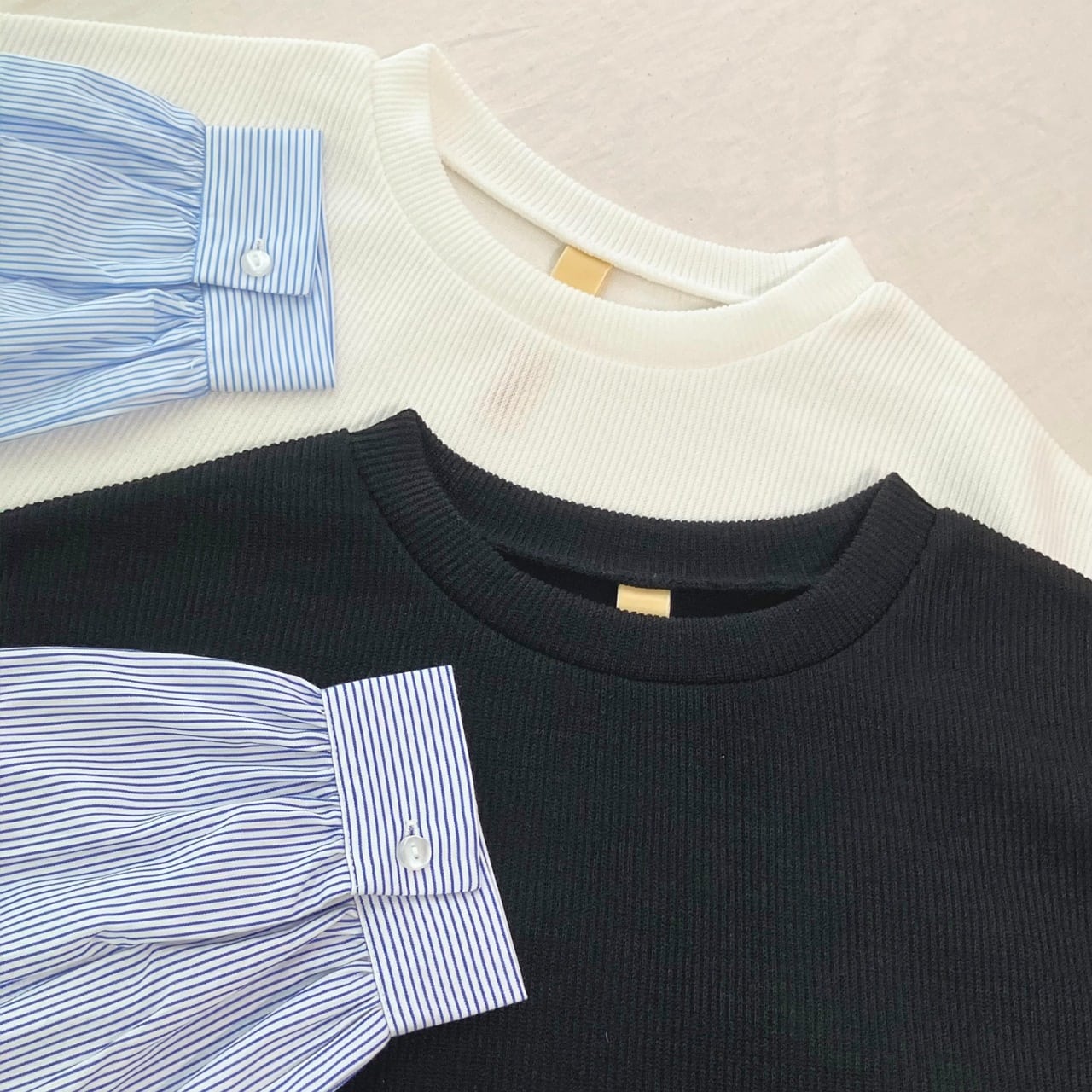 ストライプシャツドッキングニット ホワイト Free