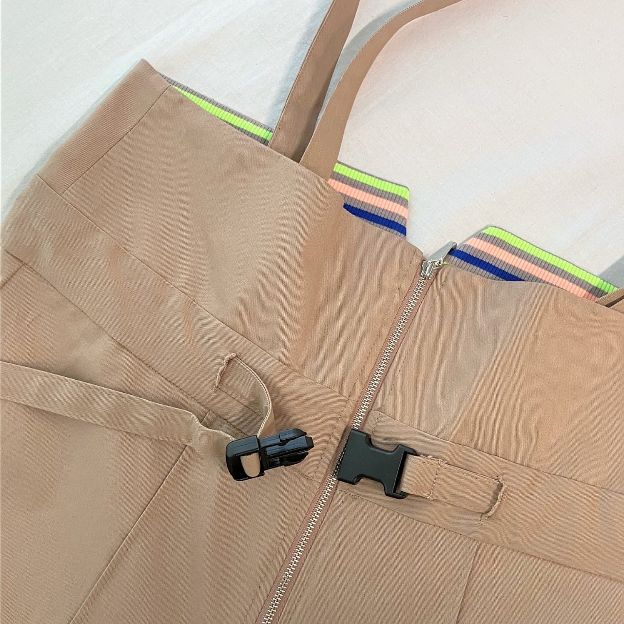 ボーダーリブサスペ2wayパンツ ベージュ Free