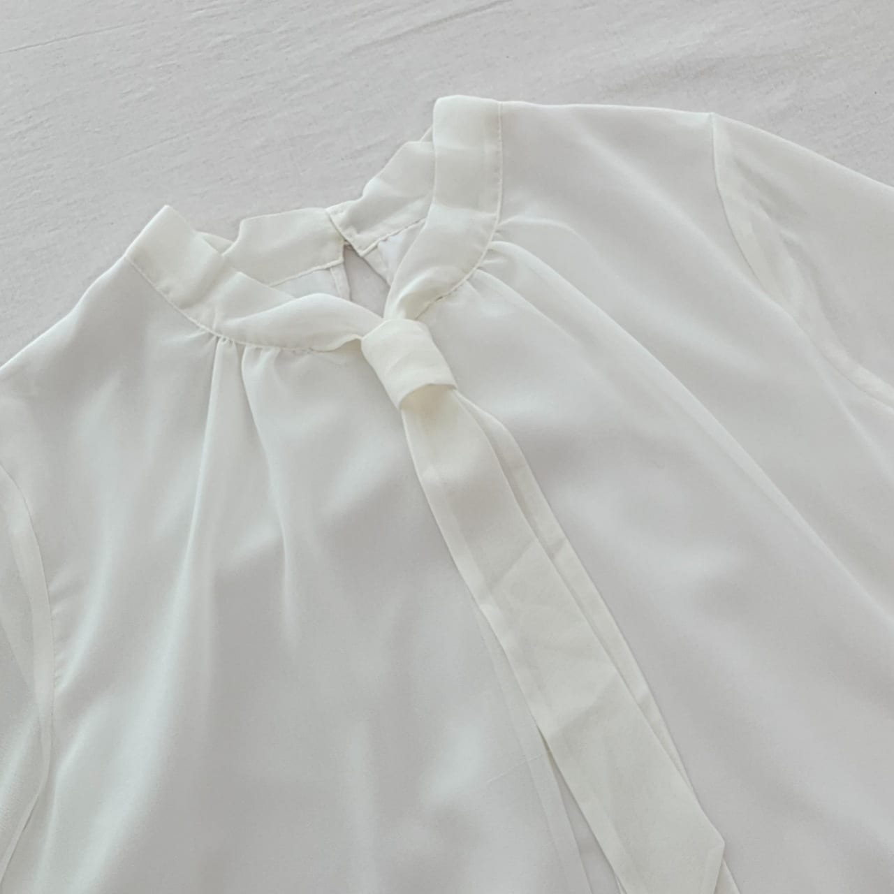 結びボウタイリブブラウス ホワイト Free