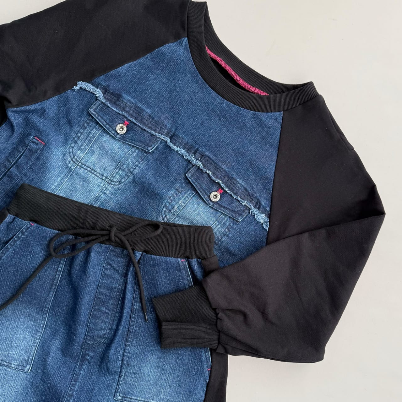 デニム裏毛ドッキングスカート ライトブルー Free