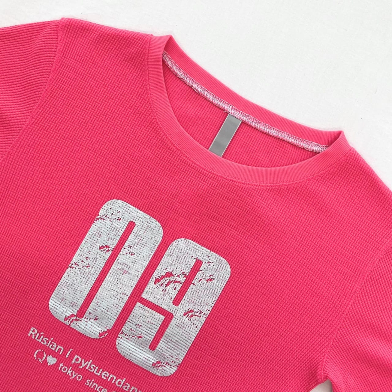 ワッフル半袖トップス レッド Free