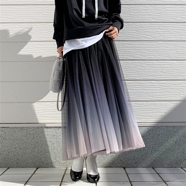 グラデーションチュールスカート ブラック Free