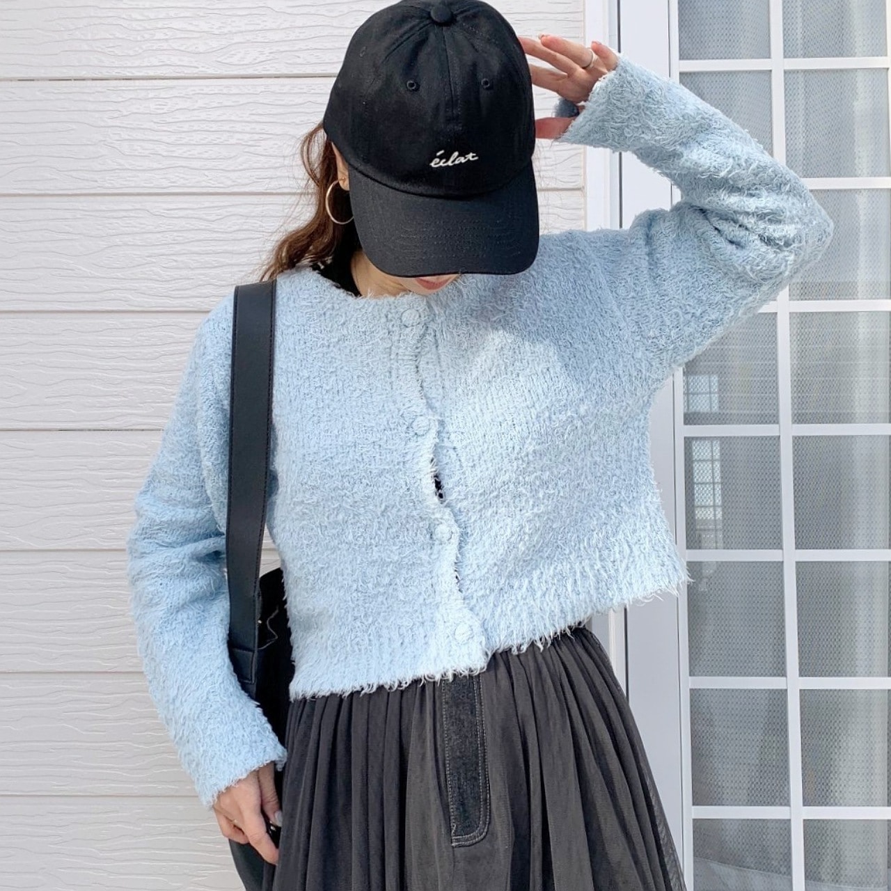 コットンシャギーカーデ ブルー Free