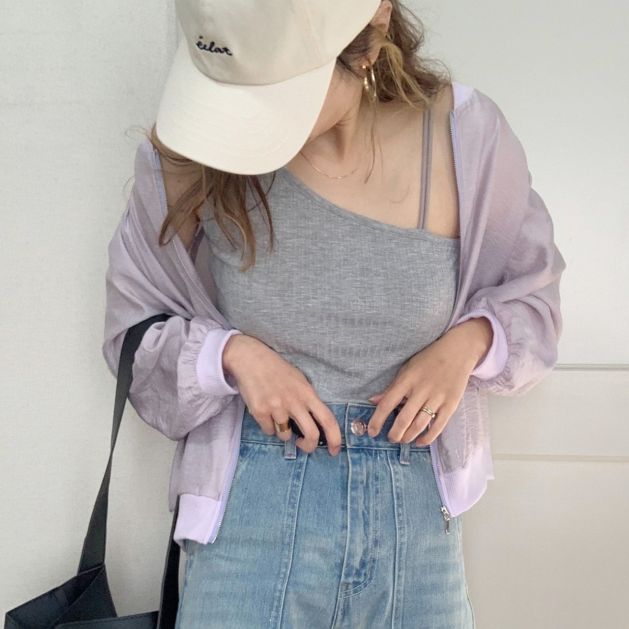 カップ付きリブアシメインナーキャミ グレー Free