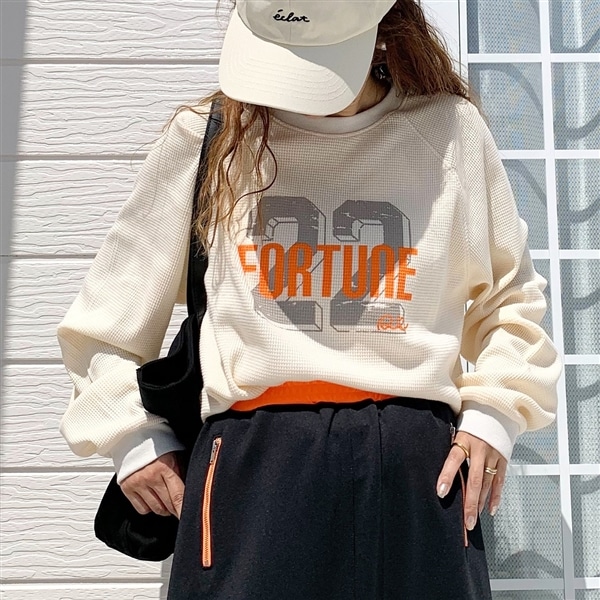 ワッフルボリュームトップス アイボリー Free