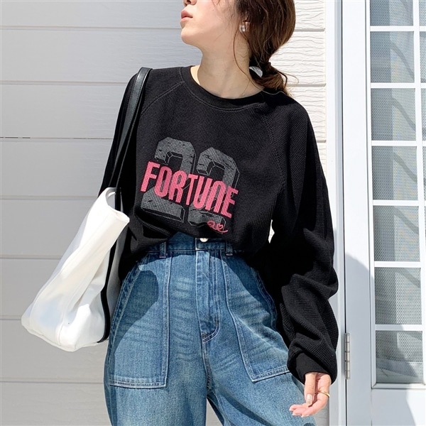 ワッフルボリュームトップス ブラック Free