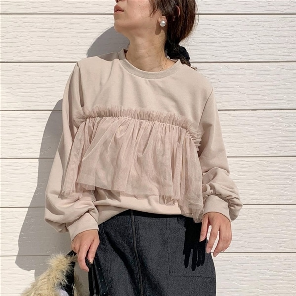 ミニ裏毛フリルトップス ベージュ Free