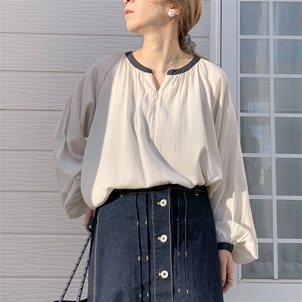 フロントZIPギャザーブラウス ライトエクリュ Free