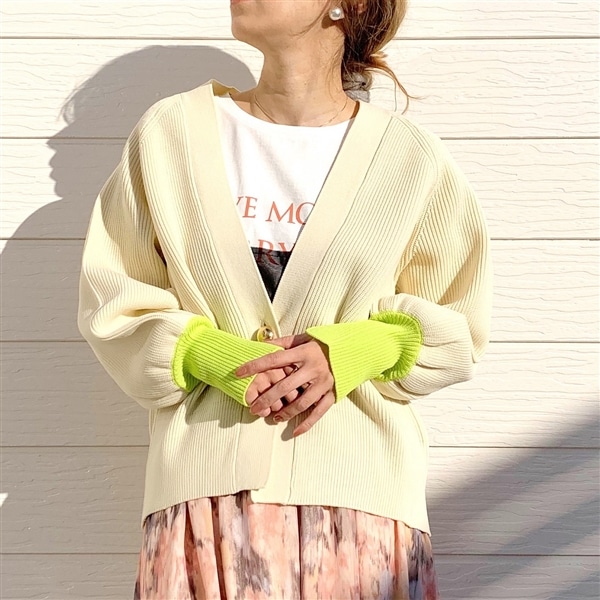 BIGボタン 片畦ドルマンカーデ アイボリー Free