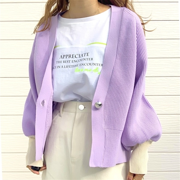 BIGボタン 片畦ドルマンカーデ ラベンダー Free