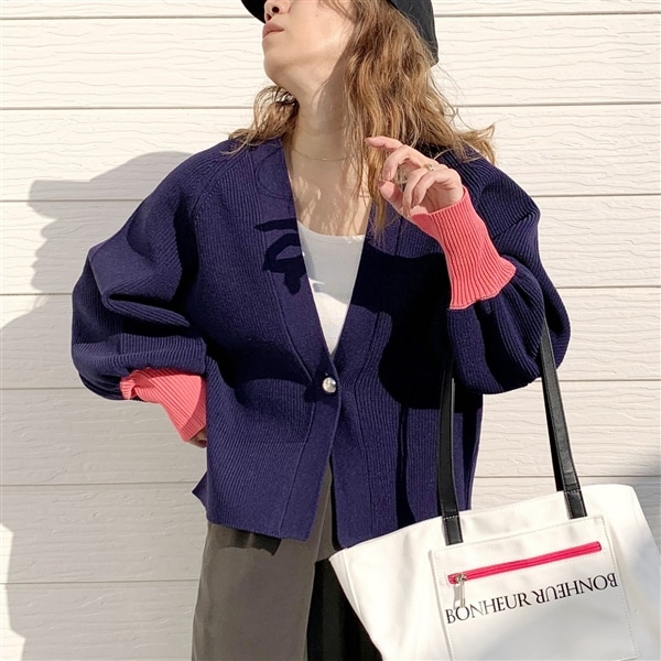 BIGボタン 片畦ドルマンカーデ ネイビー Free