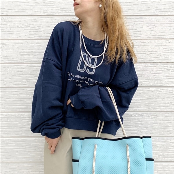 裏毛09プリントトレーナー ネイビー Free