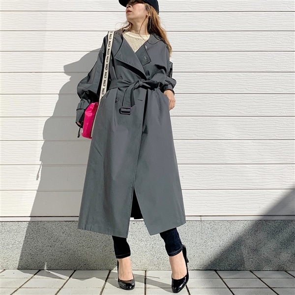 ノーカラートレンチコート グレー Free