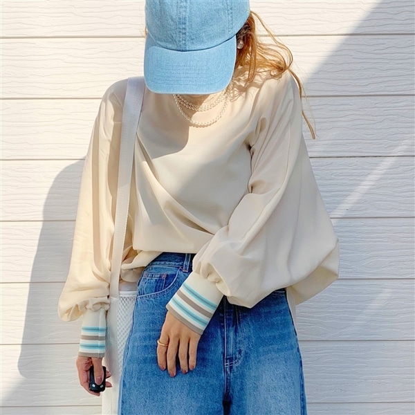 ドルマンリブブラウス アイボリー Free