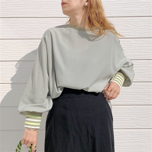 ドルマンリブブラウス カーキ Free