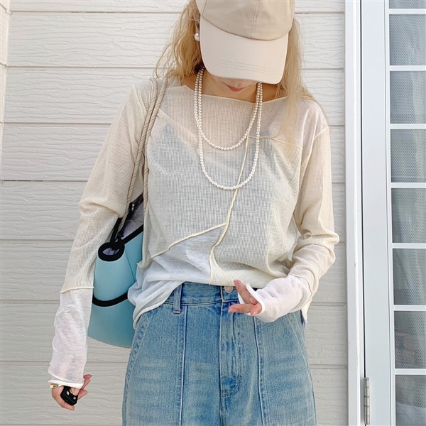 ブロック切り替えトップス アイボリー Free