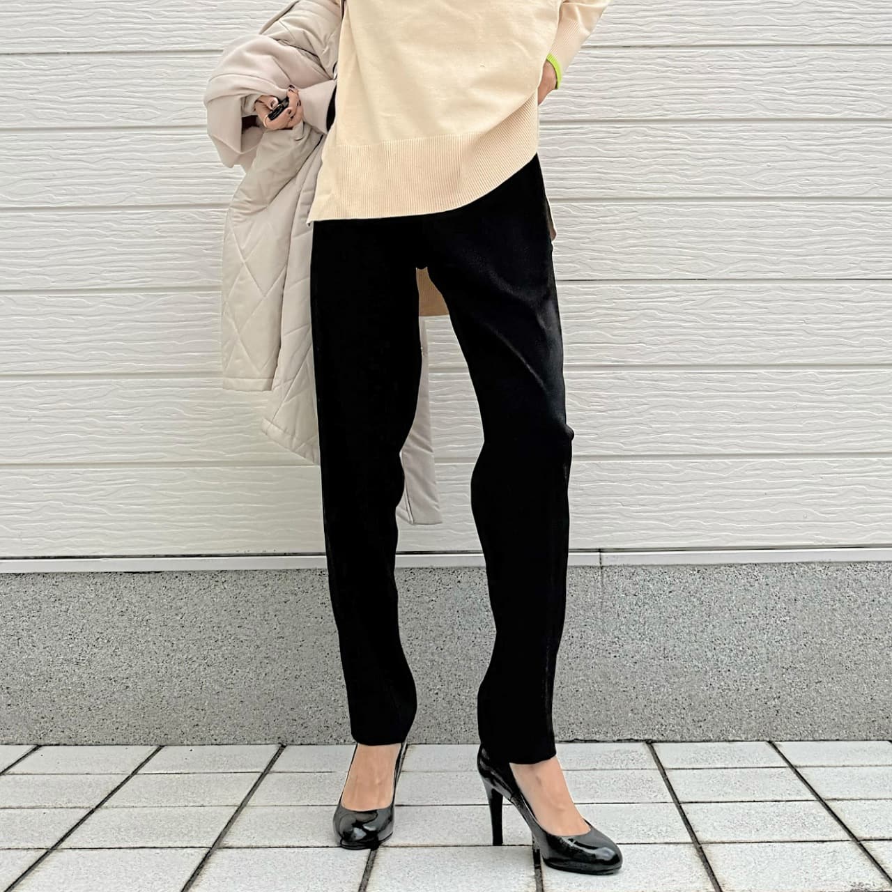 ストレッチツイルテーパードパンツ ブラック Free