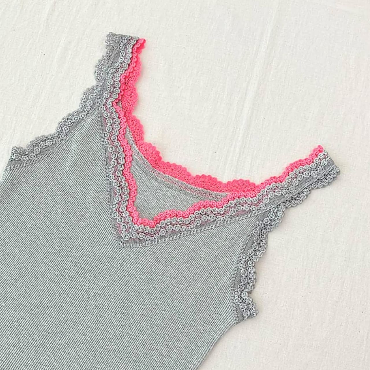 【定番】バイカラーテレコタンク グレー Free