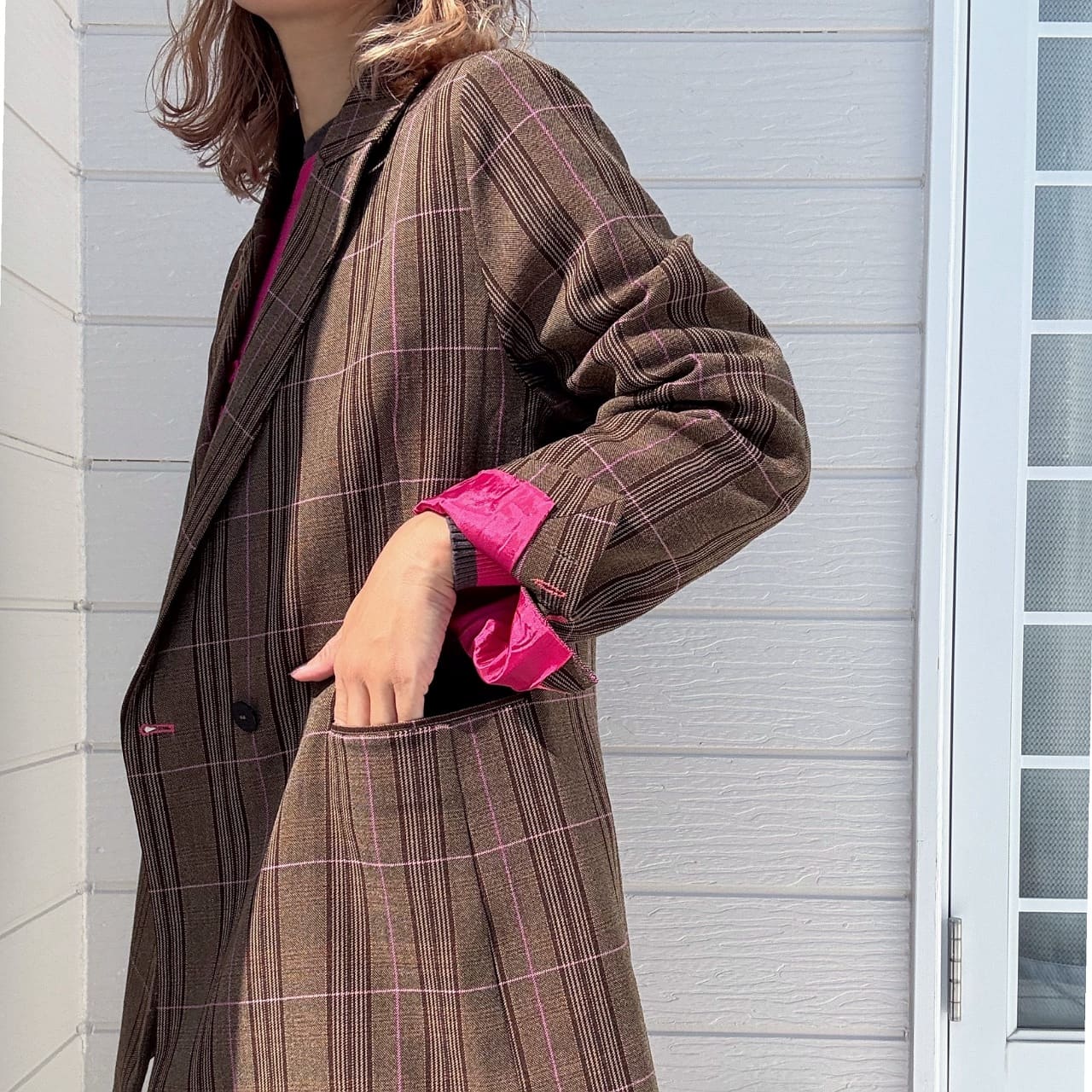 チェックジャケット ブラウン Free