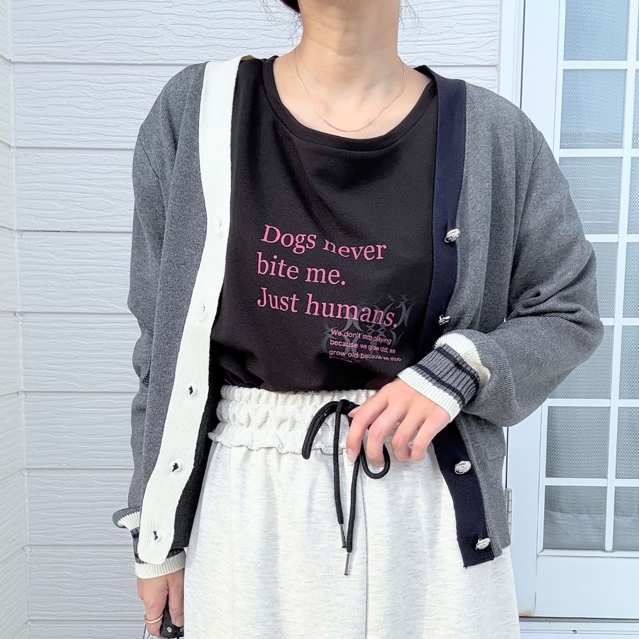 バイカラーカーディガン グレー Free