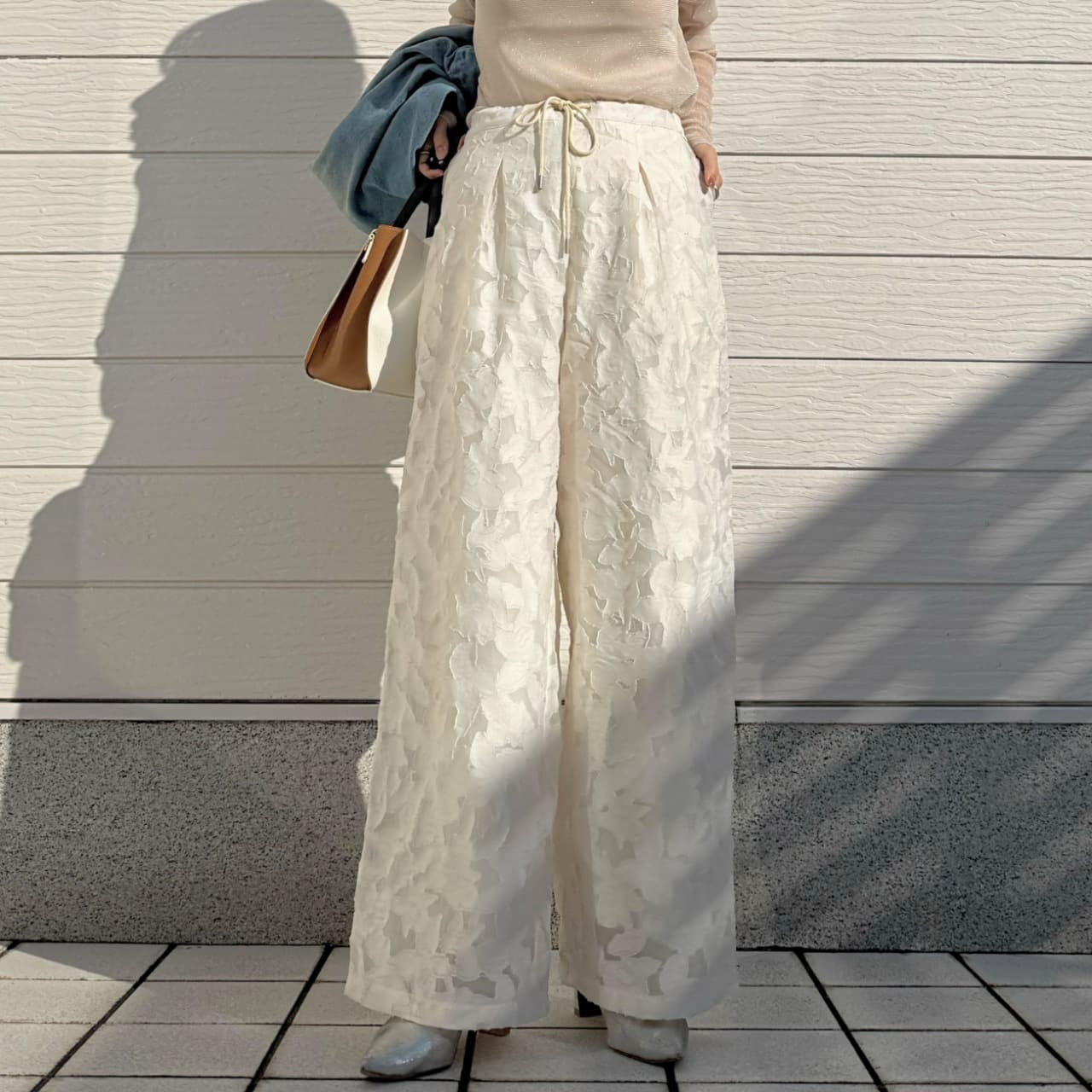 ジャガードワイドパンツ ホワイト Free
