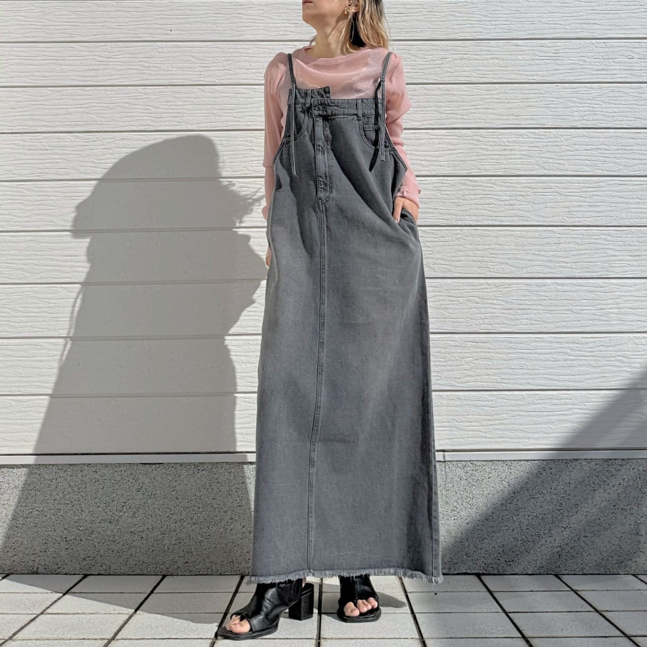 デニムキャミワンピース ブラックデニム Free