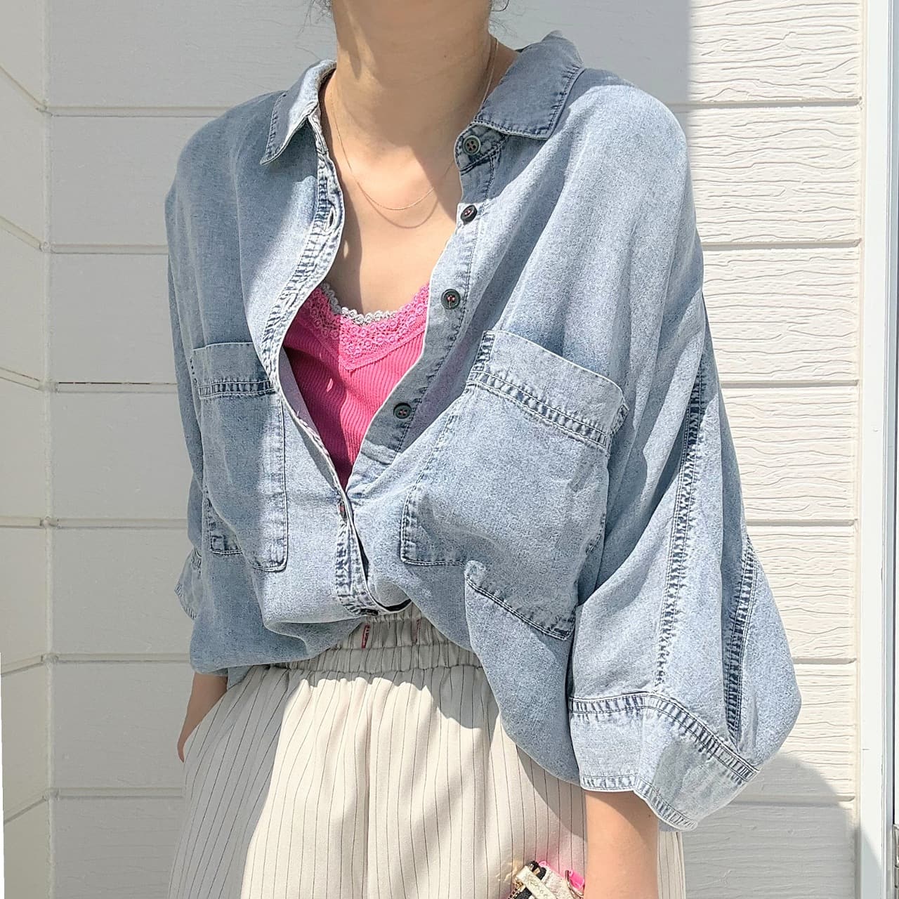 Qバックモノグラムテンセルデニムシャツ ブルー Free