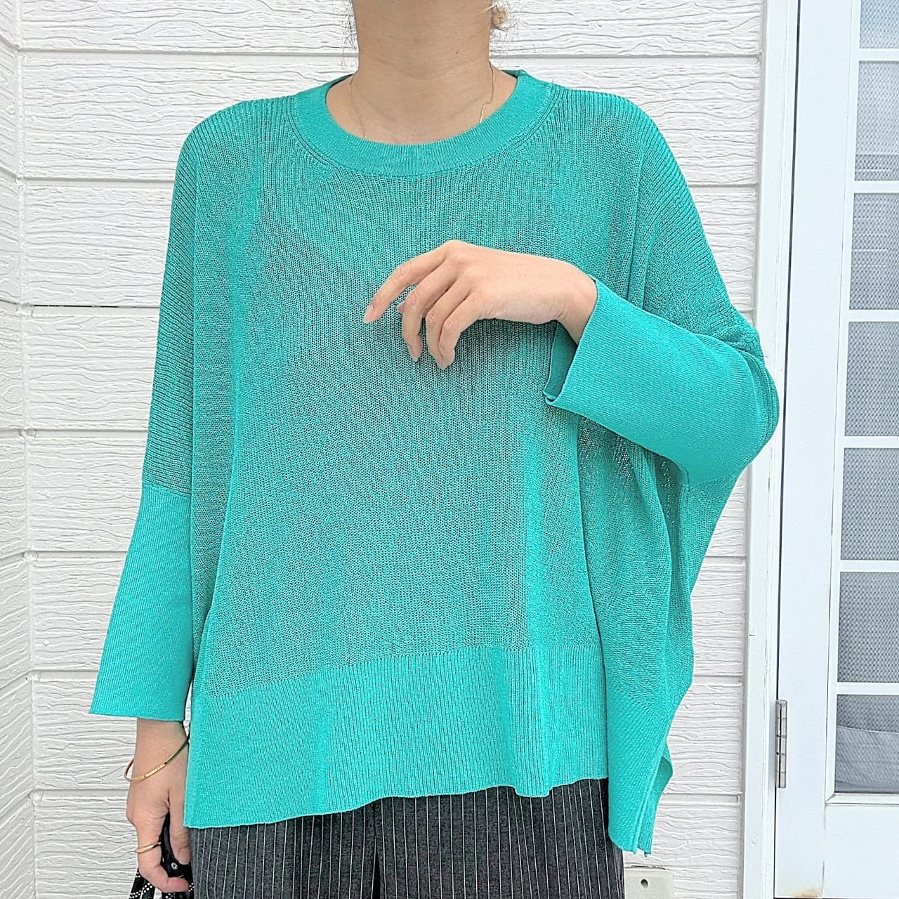 UV片畦ボックスニット グリーン Free