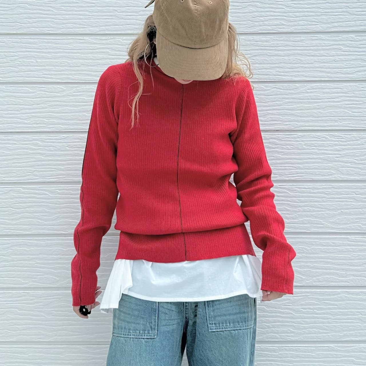 やわもちラインクルーネックニット