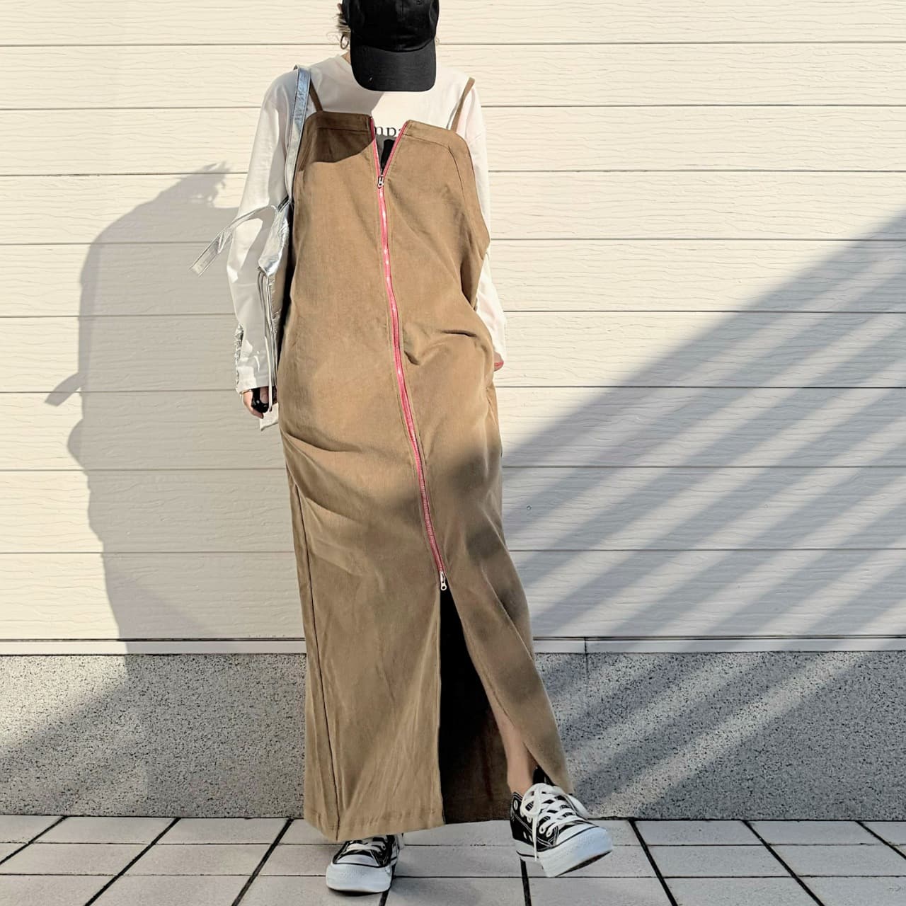コーデュロイZipキャミワンピ