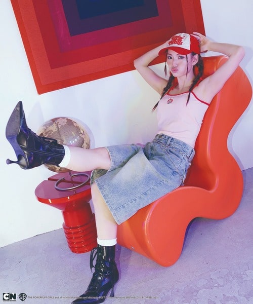 【THE POWERPUFF GIRLS/パワーパフ ガールズ】肩リボンワンポイント刺繍キャミソール レッド F