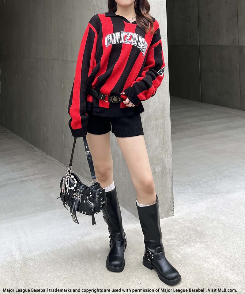 【MLB】ユニフォーム風オーバーニット レッド系 F