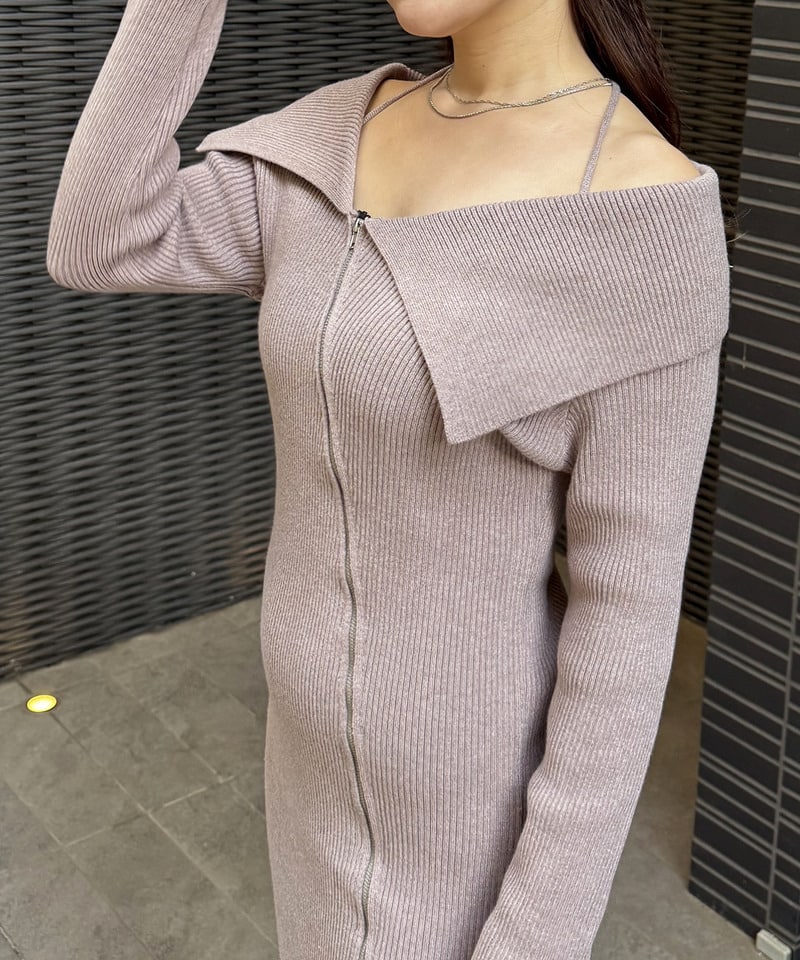 ビックカラーZIPロングワンピース ベージュ F