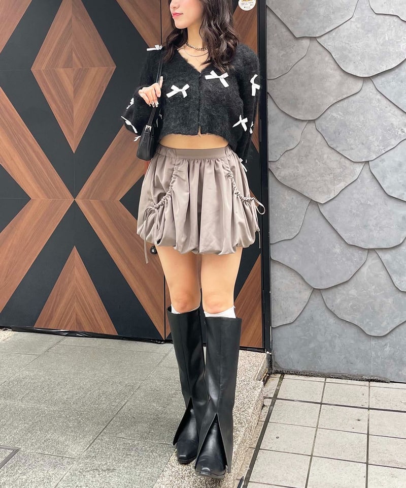 サテンリボン2WAYニットカーディガン ブラック F