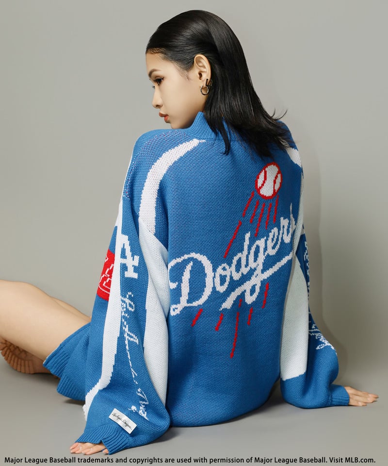 【MLB】ダブルZIPロゴニットカーデ ブルー F