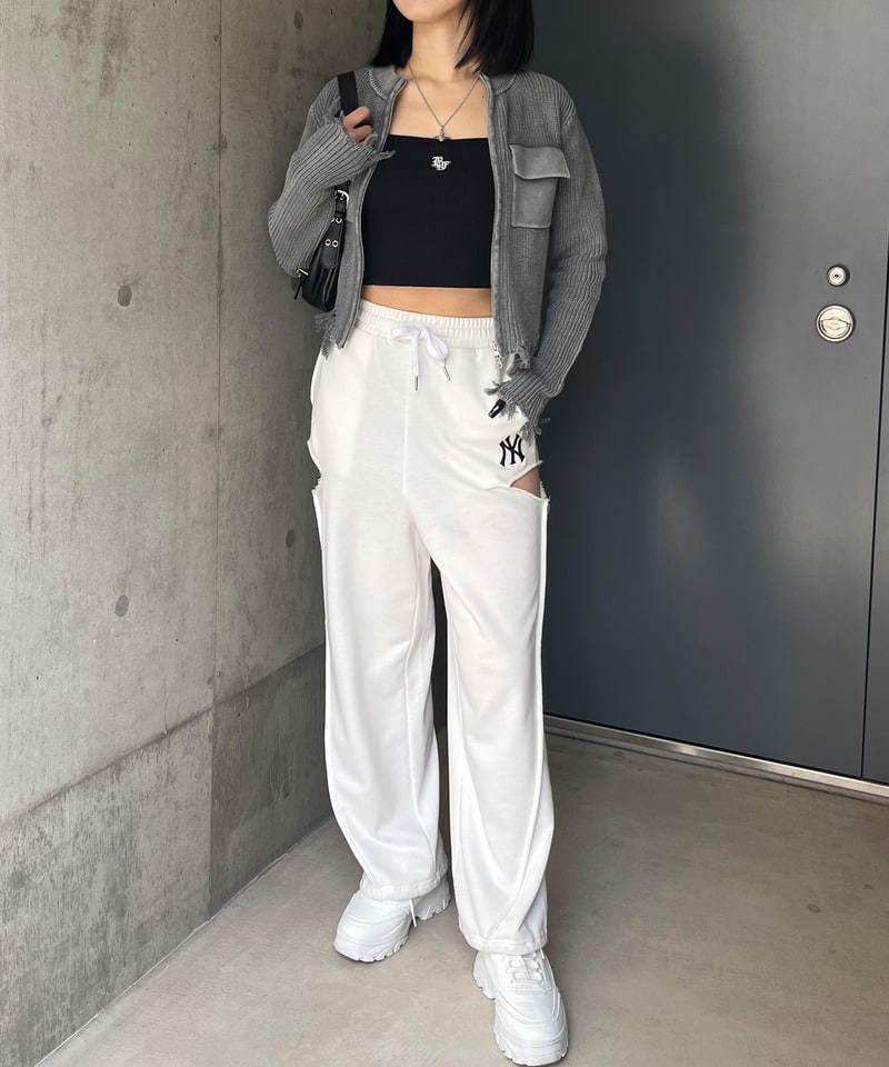 ピグメントダメージニット グレー F