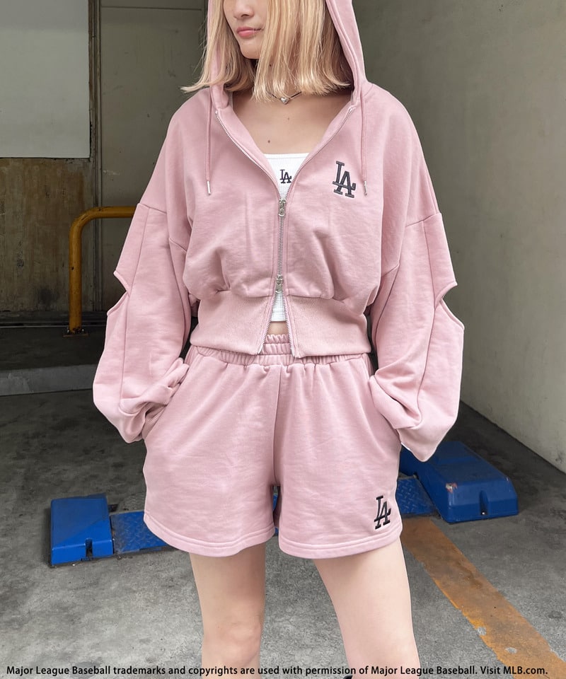 【MLB】ZIPロゴフーディーセットアップ ピンク F