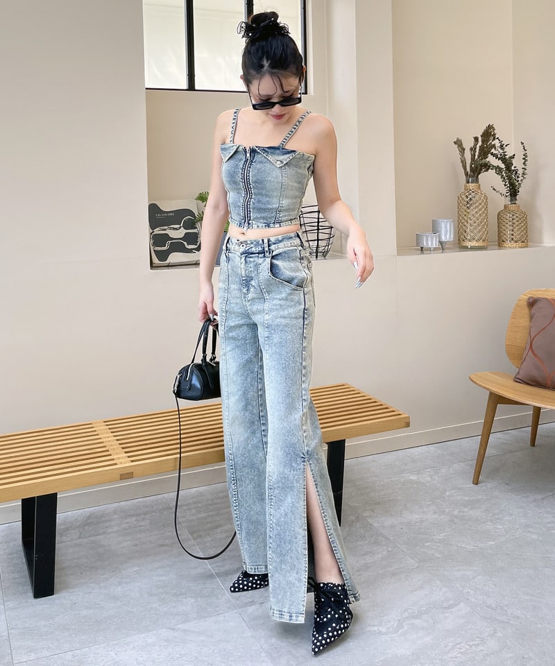 デニムビスチェセットアップ デニムブルー S