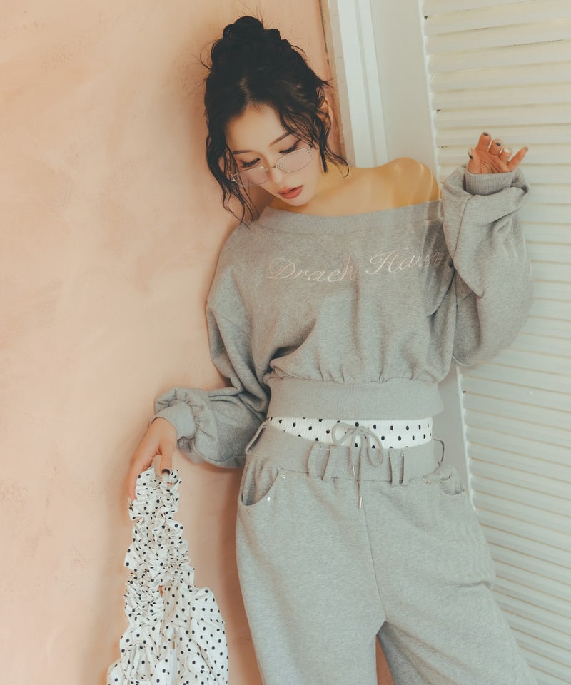 【SET UP対応】ウエストデザインバックロゴ刺しゅうパンツ グレー F