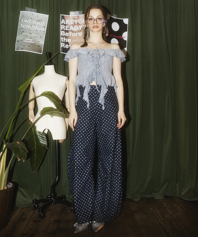 ドット柄バレルレッグパンツ ドット柄 S