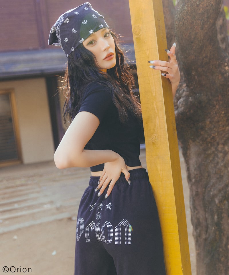 【Orion/オリオン】ラインストーンロゴパイルパンツ ブラック F