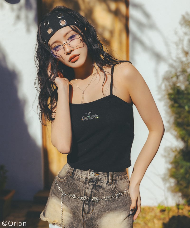 【Orion/オリオン】ラインストーンロゴパイルキャミソール ブラック F