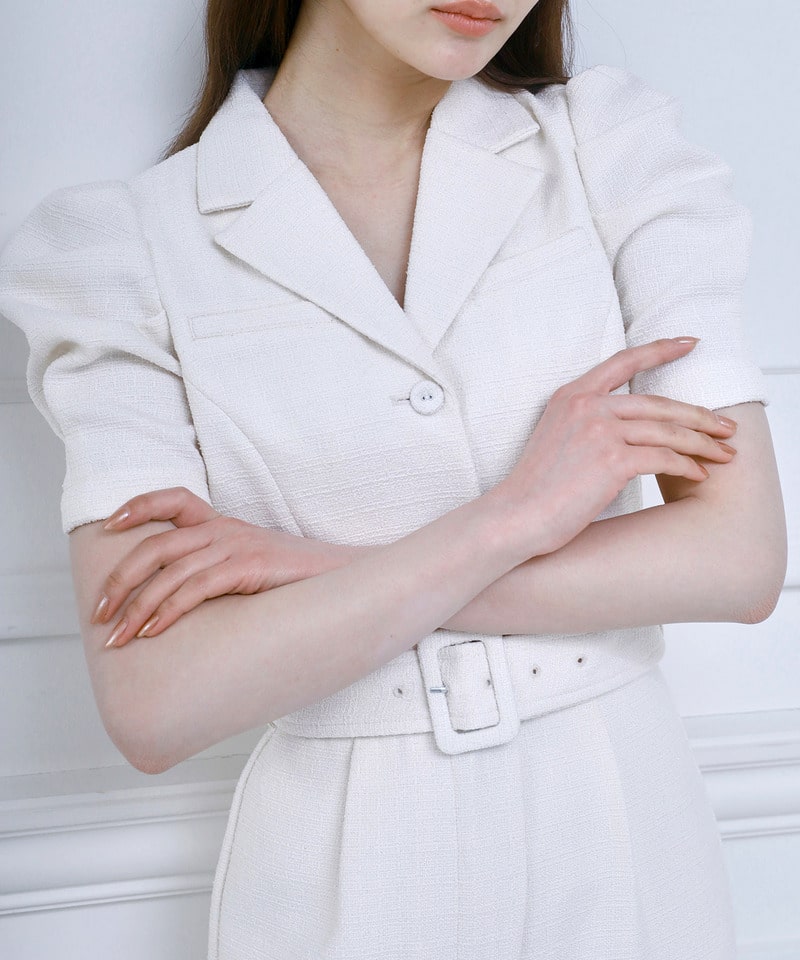 【ONLINE限定カラーあり/丈が選べる】ツイードテーラーオールインワン ベージュ F