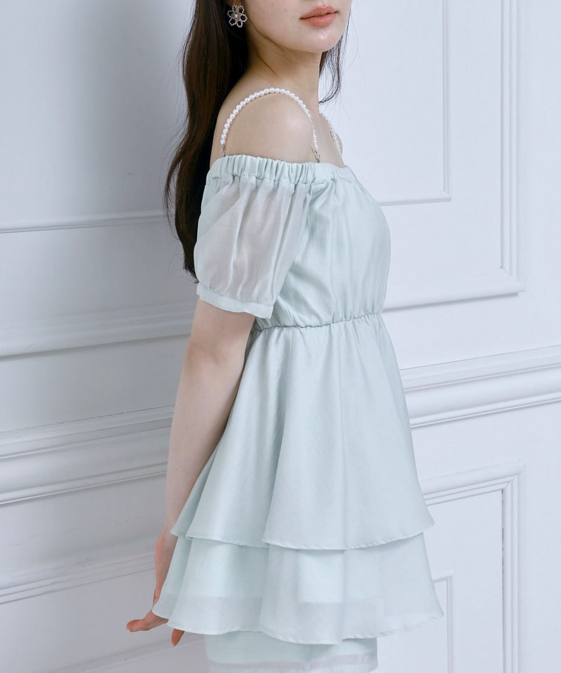 パールストラップラッフルブラウスセットアップ グリーン F