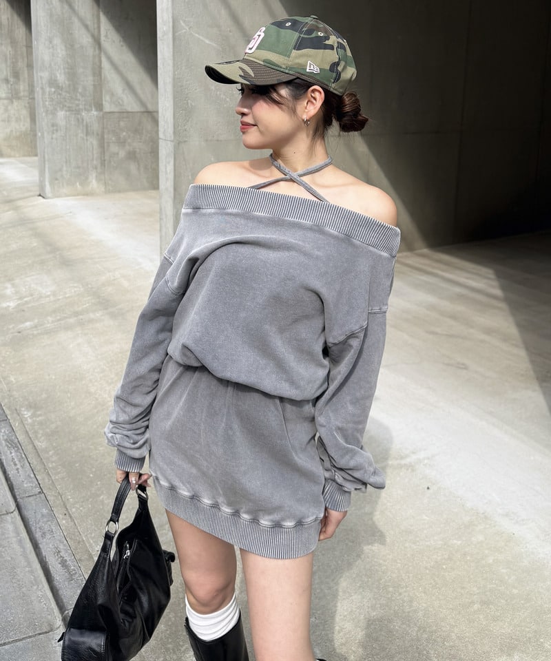 ピグメントオフショルワンピース グレー F