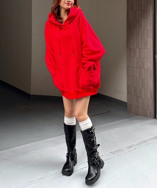 バックロゴドルマンパーカーワンピース(F レッド)｜ スパイラルガール