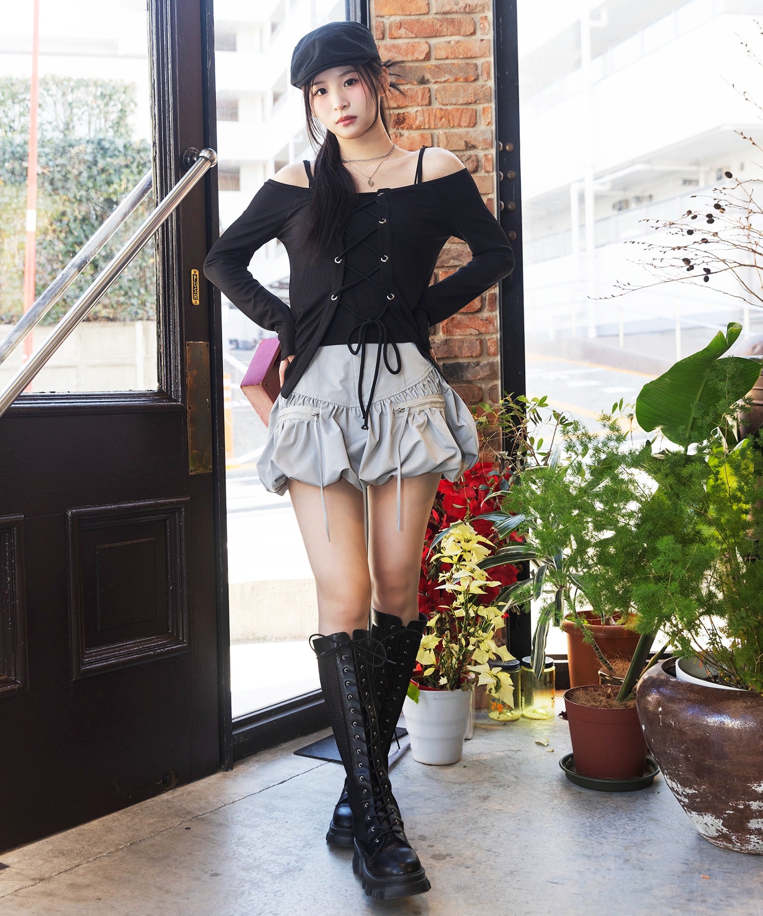 ポケットリボンバルーンスカート グレー F