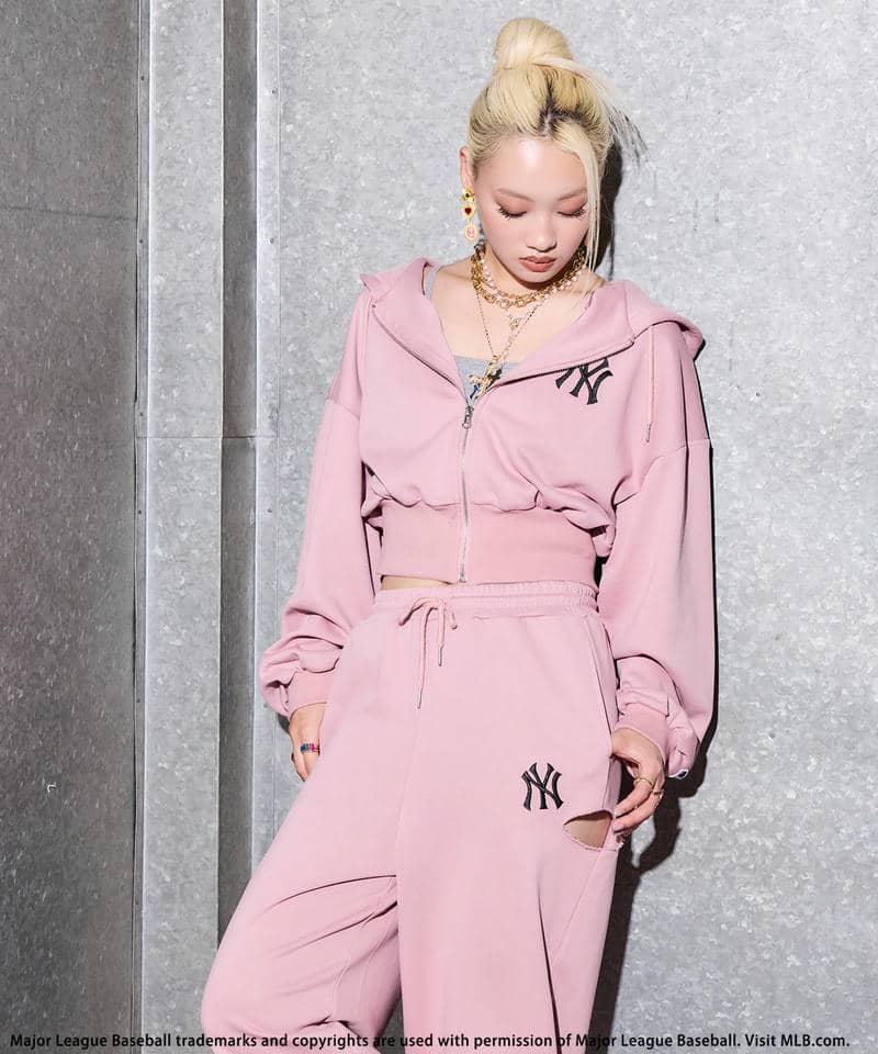 【MLB】サイドカッティングスウェットパンツ ピンク F